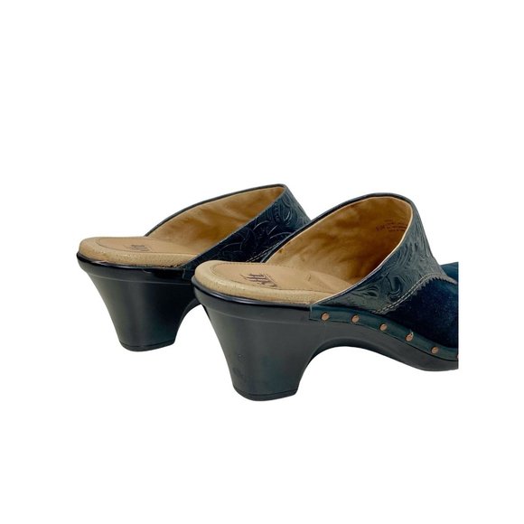 Sofft Navy Suede Leather Western Heeled Mules Size 8.5 Women's - Picture 3 of 5